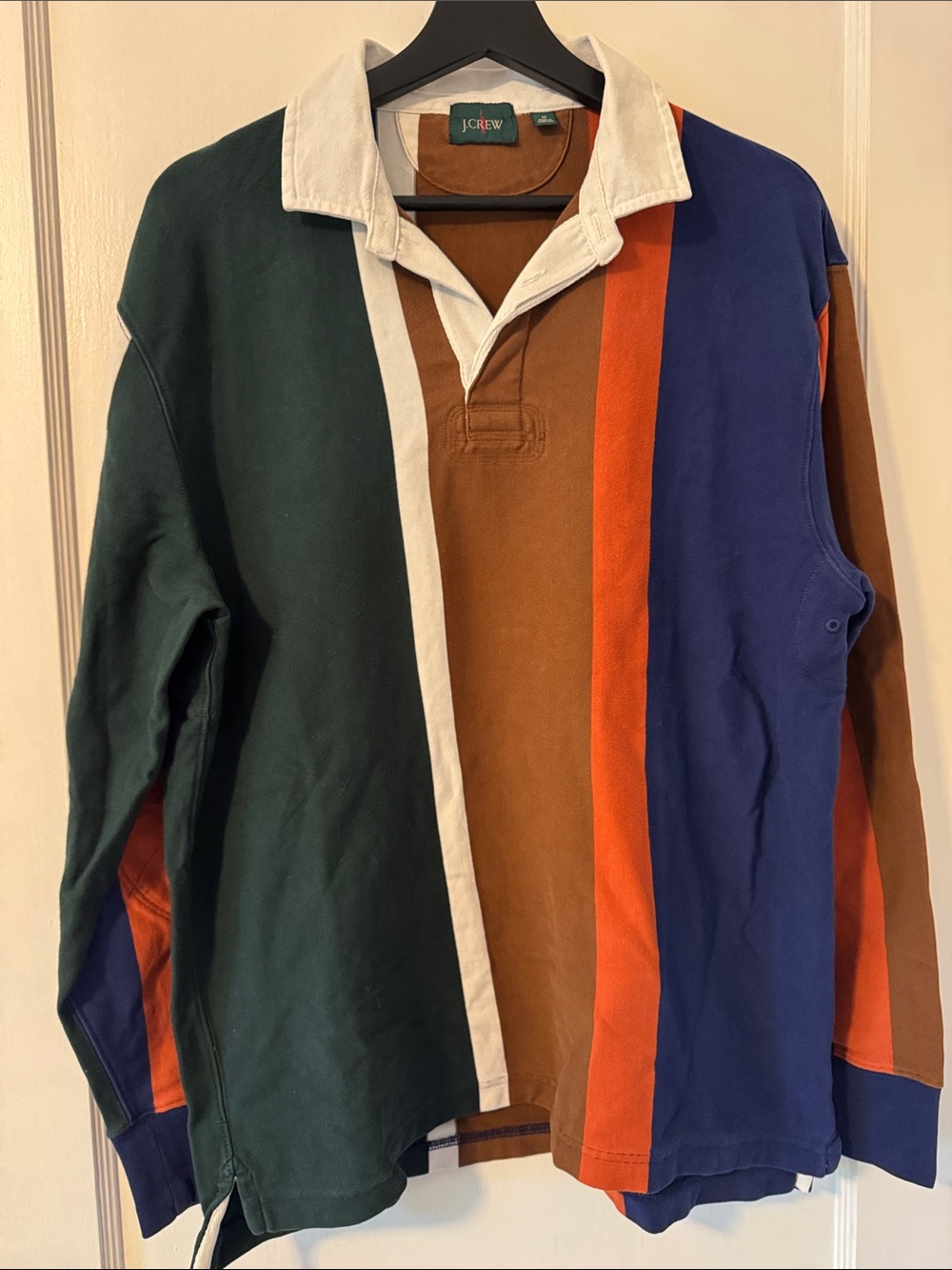 J. Crew Men's Multi-Stripe Rugby Shirt - Green/Brown/Blue